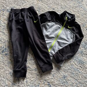 Nike Kids Black & Gray Track Suit with Neon Yellow/Green Accents